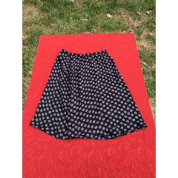 Vintage Rena Rowan‎ Women’s 8 Petite Floral Skirt Flowers Navy Blue Purple Score - Picture 2 of 6